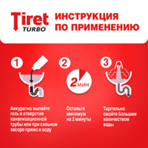 Гель для удаления засоров в канализационных трубах TIRET Turbo, 1л, фотография
