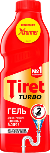 Гель для удаления засоров в канализационных трубах TIRET Turbo, 1л, вид