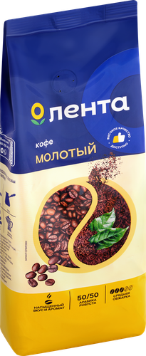 Кофе молотый ЛЕНТА жареный, 500г, крупный план