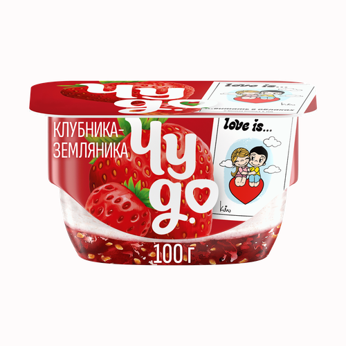 Десерт творожный ЧУДО Творожок взбитый двухслойный Клубника, земляника 4%, без змж, 100г, фотография