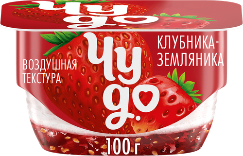 Десерт творожный ЧУДО Творожок взбитый двухслойный Клубника, земляника 4%, без змж, 100г, вид