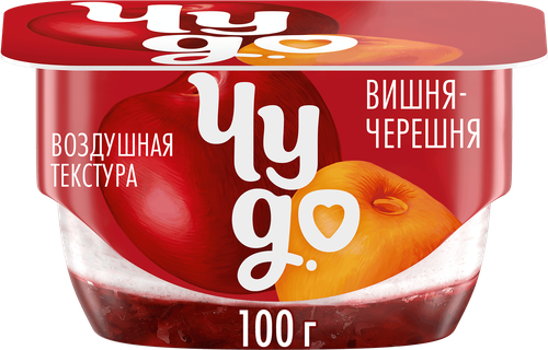 Десерт творожный ЧУДО Творожок взбитый двухслойный Вишня, черешня 4%, без змж, 100г, фотография