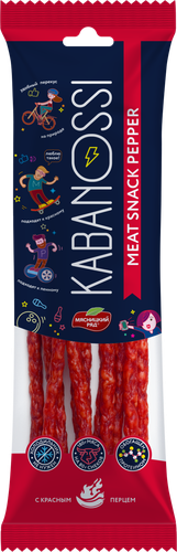 Колбаски сырокопченые МЯСНИЦКИЙ РЯД Кабаносси Meat Snack Pepper, 60г, крупный план