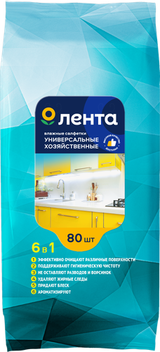 Салфетки хозяйственные ЛЕНТА влажные, универсальные 6в1, 80шт, изображение