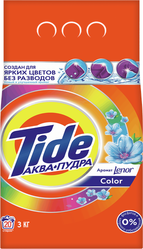 Стиральный порошок для цветного белья TIDE Аквапудра Color Аромат Lenor, автомат, 3кг, детальное фото