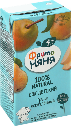 Сок ФРУТОНЯНЯ Груша осветленный, с 4 месяцев, 200мл, крупный план