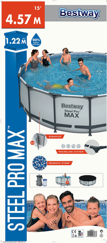 Бассейн каркасный BESTWAY Steel Pro Max 16015л 457х122см, с фильтром- насосом, лестницей и тентом,Арт. 56438, вид