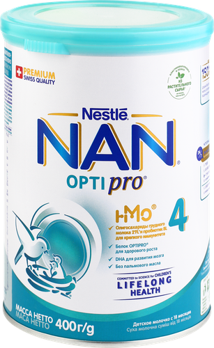 Молочко детское для роста, иммунитета и развития мозга NAN 4 Optipro, с 18 месяцев, 400г, вид
