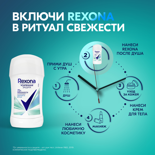 Дезодорант-антиперспирант стик женский РЕКСОНА Свежесть душа, 40мл, изображение