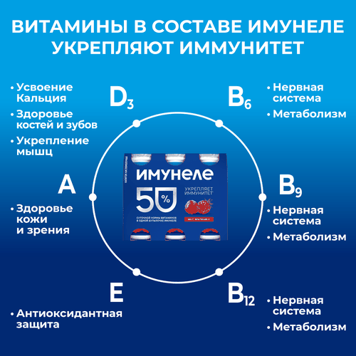 Напиток кисломолочный ИМУНЕЛЕ Земляника 1,2%, без змж, 100г, фото