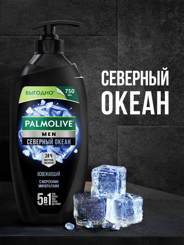 Гель для душа мужской PALMOLIVE Men Северный океан с морскими минералами 3в1, 750мл, изображение