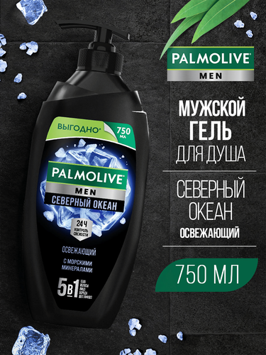 Гель для душа мужской PALMOLIVE Men Северный океан с морскими минералами 3в1, 750мл, изображение