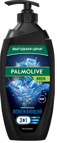 Гель для душа мужской PALMOLIVE Men Северный океан с морскими минералами 3в1, 750мл, крупный план