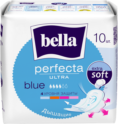 Прокладки гигиенические BELLA Perfecta Ultra Blue впитывающие, воздухопроницаемые, 10шт, картинка