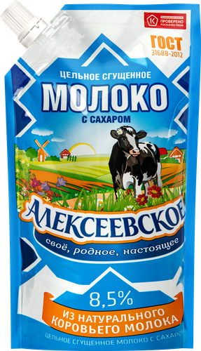 Молоко сгущенное АЛЕКСЕЕВСКОЕ цельное с сахаром 8,5%, без змж ГОСТ, 270г, фотография
