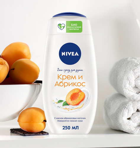 Гель-уход для душа NIVEA Крем и абрикос увлажняющий, 250мл, изображение