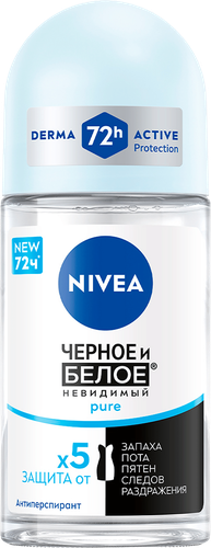 Дезодорант-антиперспирант роликовый женский NIVEA Pure Черное и Белое Невидимая защита, 50мл, детальное фото