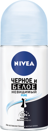 Дезодорант-антиперспирант роликовый женский NIVEA Pure Черное и Белое Невидимая защита, 50мл, детальное фото