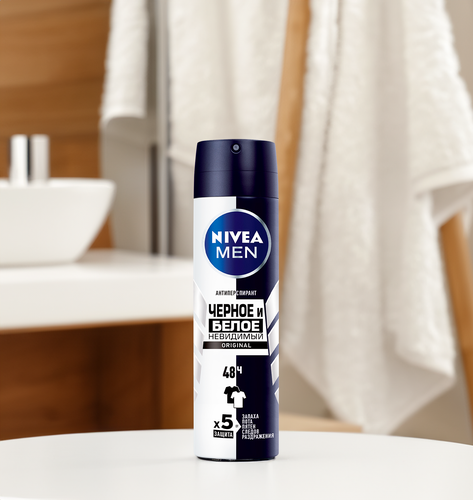 Дезодорант-антиперспирант спрей мужской NIVEA Men Original Черное и белое Невидимый, 130мл, изображение