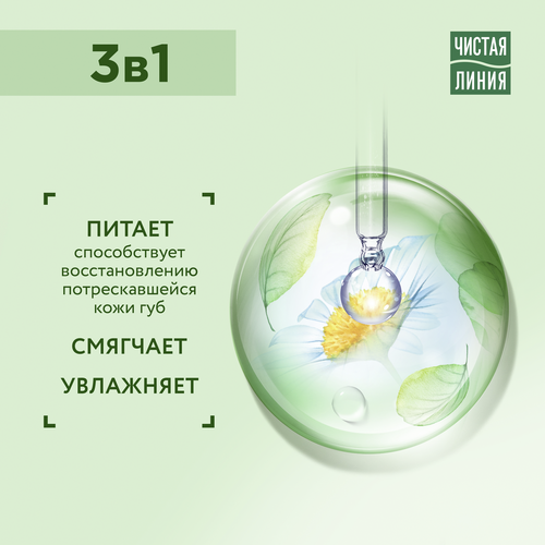 Бальзам для губ ЧИСТАЯ ЛИНИЯ 3в1 Питание, увлажнение, смягчение Ромашка, 4г, крупный план