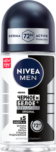 Дезодорант-антиперспирант роликовый мужской NIVEA Черное и Белое Невидимая защита для тела, 50мл, крупный план