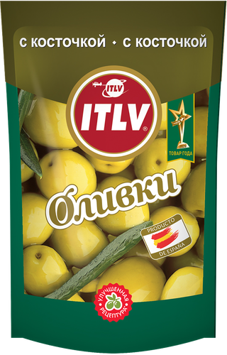 Оливки с косточкой ITLV зеленые, 195г, крупный план