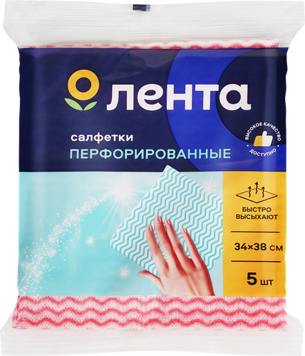 Салфетки ЛЕНТА универсальные вискозные перфорированные 34х38см, 5шт, фотография