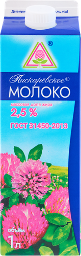 Молоко пастеризованное МЗ ПИСКАРЕВСКИЙ Пискарёвское 2,5%, без змж, 1000мл, крупный план