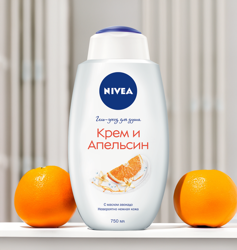 Гель-уход для душа NIVEA Крем апельсин увлажняющий, 750мл, детальное фото