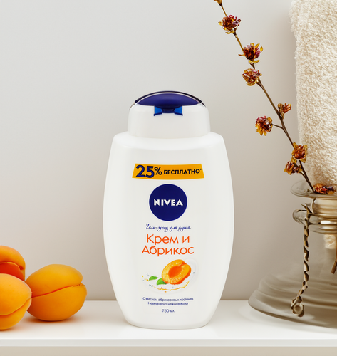 Гель-уход для душа NIVEA Крем и абрикос увлажняющий, 750мл, вид