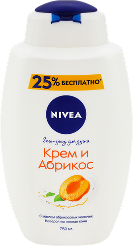 Гель-уход для душа NIVEA Крем и абрикос увлажняющий, 750мл, фото