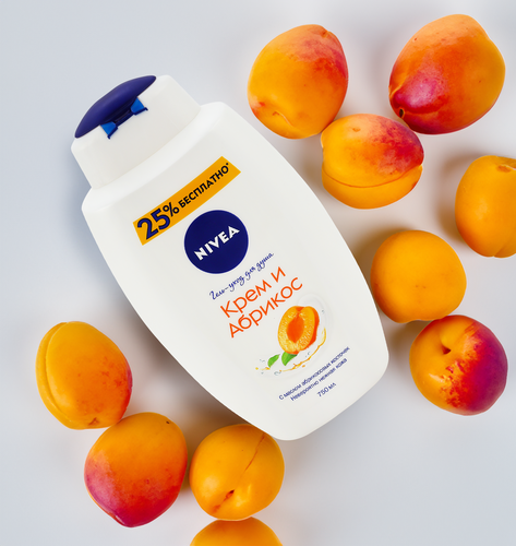 Гель-уход для душа NIVEA Крем и абрикос увлажняющий, 750мл, картинка