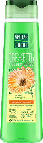 Шампунь для волос склонных к жирности ЧИСТАЯ ЛИНИЯ Шалфей, календула, тысячелистник, на отваре целебных трав, 400мл, крупный план
