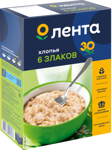 Хлопья мультизлаковые ЛЕНТА 6 злаков, 500г, картинка