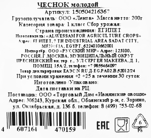 Чеснок молодой, 200г, крупный план