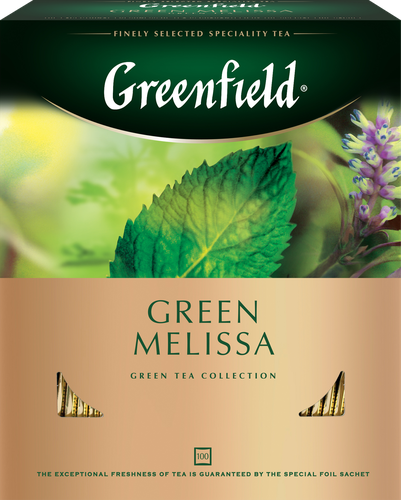 Чай зеленый GREENFIELD Green Melissa, 100пак, крупный план