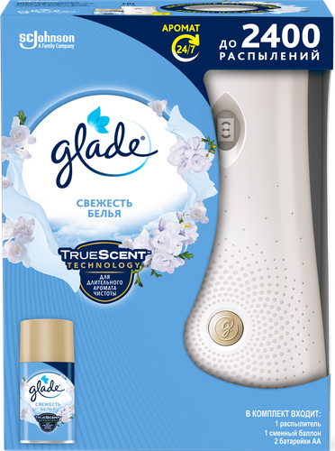 Освежитель воздуха автоматический со сменным блоком GLADE Automatics Свежесть белья, 269мл, фото