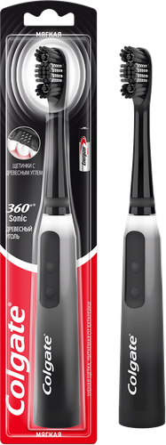 Зубная щетка электрическая COLGATE 360 Sonic Древесный уголь, на батарейках, мягкая, картинка