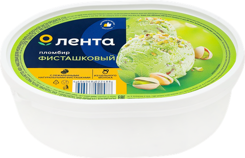 Мороженое ЛЕНТА Пломбир фисташковый, без змж, 400г, изображение