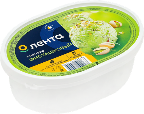 Мороженое ЛЕНТА Пломбир фисташковый, без змж, 400г, изображение