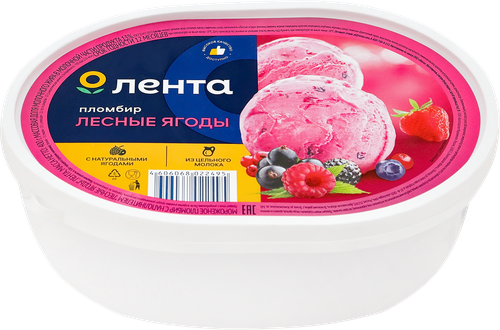 Мороженое ЛЕНТА Пломбир лесные ягоды 13%, без змж, 400г, фото