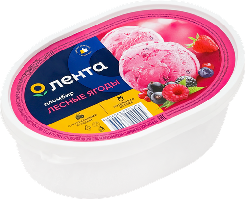 Мороженое ЛЕНТА Пломбир лесные ягоды 13%, без змж, 400г, изображение