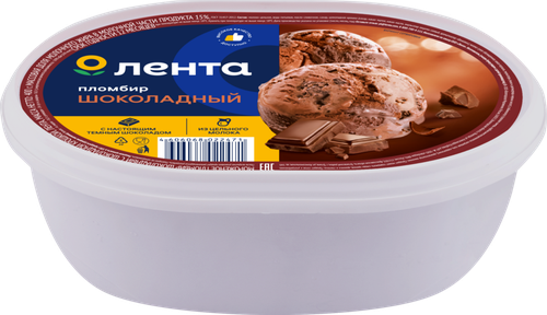 Мороженое ЛЕНТА Пломбир шоколадный с шоколадной крошкой, без змж, 400г, изображение