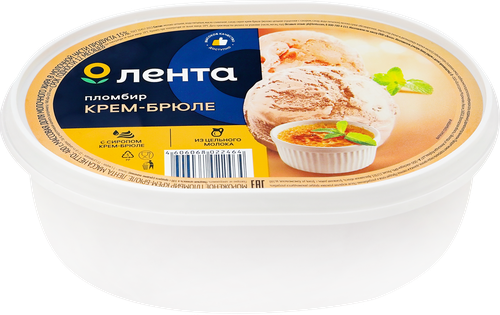 Мороженое ЛЕНТА Пломбир крем-брюле, без змж, 400г, детальное фото