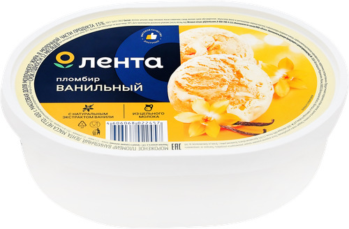 Мороженое ЛЕНТА Пломбир ванильный, без змж, 400г, детальное фото