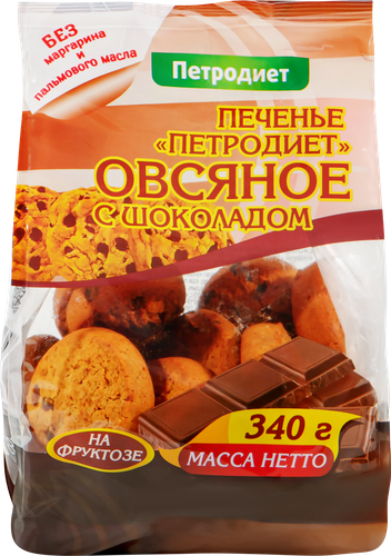 Печенье овсяное ЗДОРОВЫЕ СЛАДОСТИ Петродиет с шоколадом, на фруктозе, 340г, детальное фото