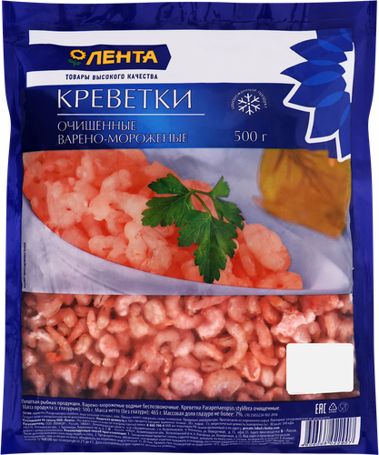 Креветки варено-мороженые ЛЕНТА очищенные 200/300, 500г, детальное фото