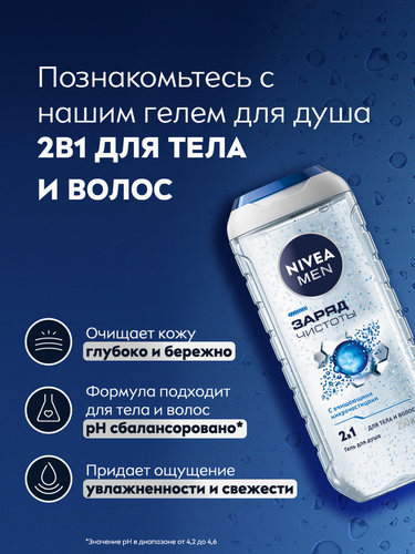 Гель для душа мужской NIVEA Men Заряд чистоты, 250мл, картинка