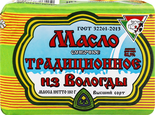 Масло сливочное ИЗ ВОЛОГДЫ Традиционное 82,5%, без змж, 180г, картинка
