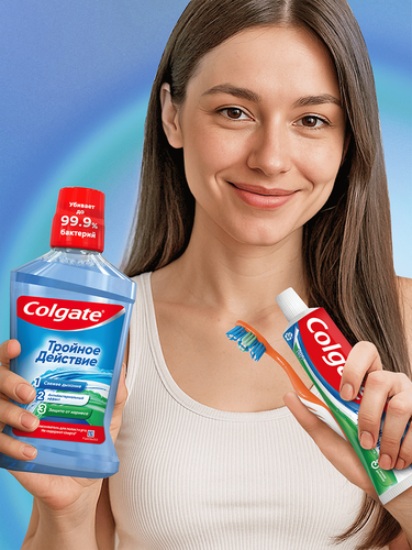 Зубная щетка COLGATE Тройное действие многофункциональная, средней жесткости, вид